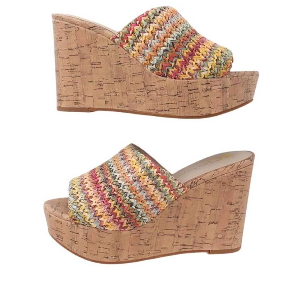 Perennial Multi Raffia Platform Wedge Sandals - Picture 1 of 2